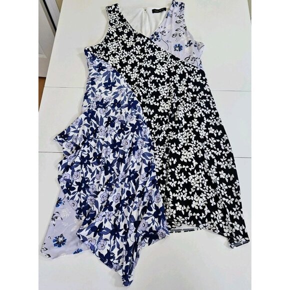 Ivanka Trump Dress 12 Patchwork Floral Sleeveless Assymetric Handkerchief Hem - Picture 10 of 16